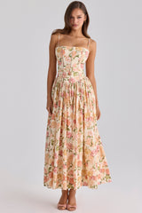Ysabella Warm Rose Print Cotton Midi Sundress