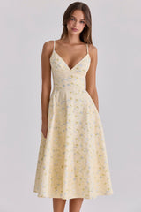 Millie Lemon Floral Print Strappy Cotton Midi Sundress
