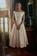 Lauren White Cotton Broderie Anglaise Boat Neck Maxi Dress