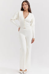 Vanna Off White Cotton Knitted Trousers