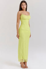 Nalini Acid Lime Corset Maxi Dress