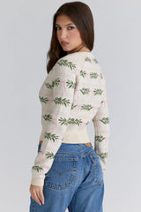Mistle-Bow All Over Print Wool Cardigan