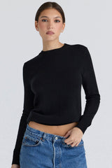Rochelle Black Cashmere + Wool Crew Neck Sweater