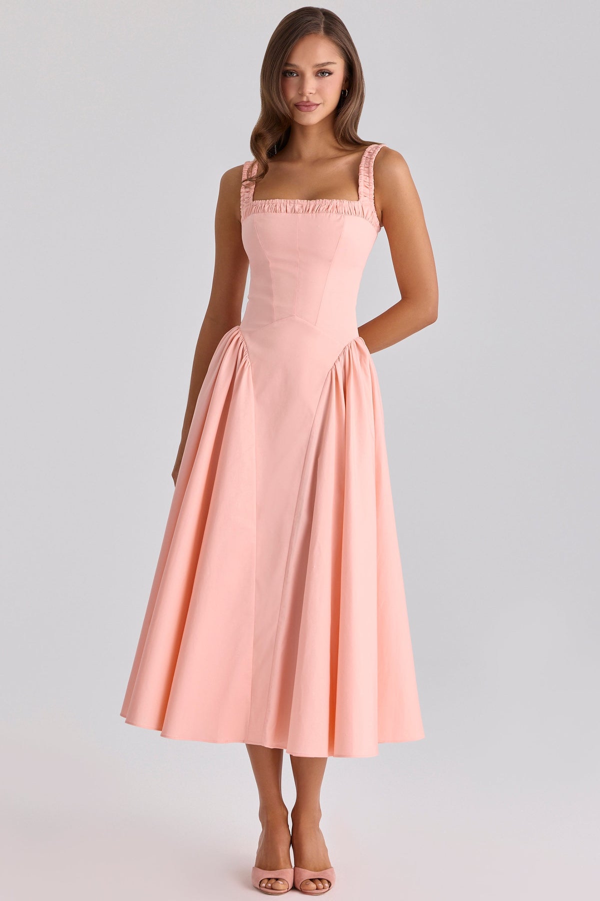 Dorothy Peach Cotton Midi Sundress