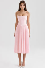 Marci Pink Pleated Midi Corset Dress