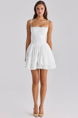 Chloe White Custom Lace + Cotton Broderie Anglaise Mini Dress