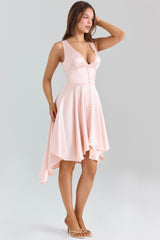 Sabella Pink Satin Asymmetric Handkerchief Hem Midi Dress