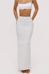 Lyra White Cotton V Back Draped Maxi Skirt