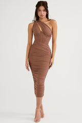 Valentina Mocha Asymmetric Cutout Midi Dress