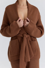 Madison Tan Pure Wool Draped Front Cardigan
