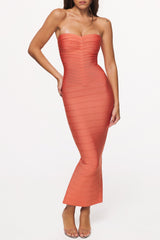 The Sweetheart Papaya Strapless V Waist Bandage Maxi Dress
