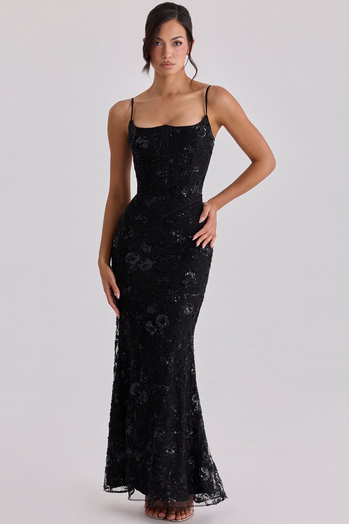 Naima Black Hand Beaded Embellished Corset Maxi Dress - Limited Edition