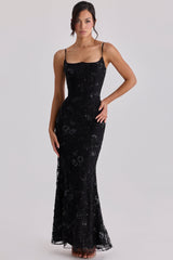 Naima Black Hand Beaded Embellished Corset Maxi Dress - Limited Edition