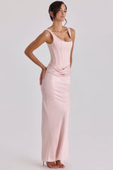 Kira Blush Pink Satin Gathered Maxi Dress
