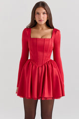 Nina Holly Red Removable Bow Tulle Mini Dress