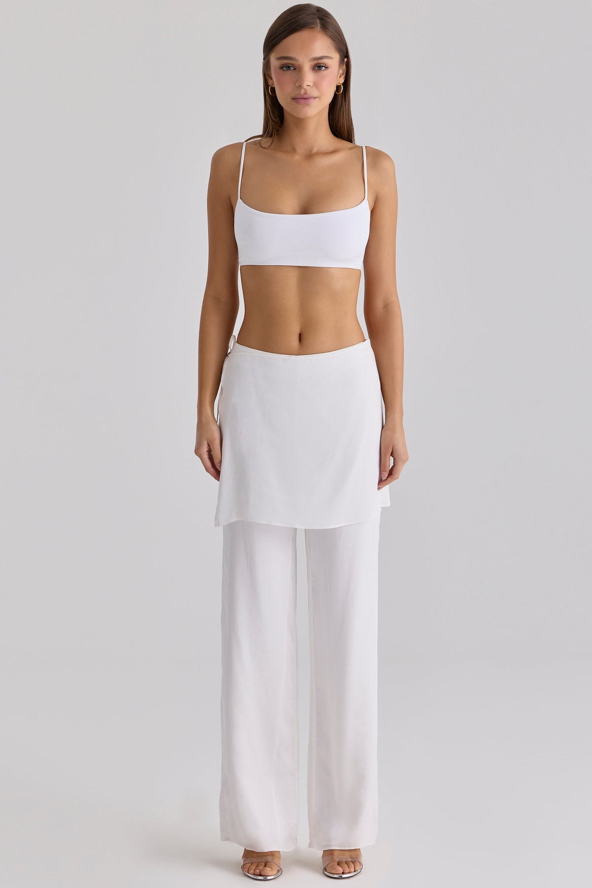 Leona White Sateen Trousers with Over Skirt