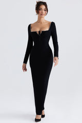 Rosa Black Crystal Embellished Maxi Dress