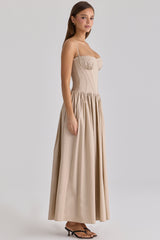 Rona Taupe Cotton Corset Maxi Dress