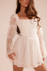 Sancia White Lace Puff Sleeve Mini Dress