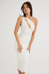 Valentina Ivory Asymmetric Cutout Midi Dress