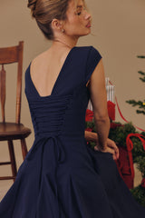 Raisa Navy Lace Back Twill Midi Dress