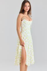 Yvette Lemon Floral Print Georgette Midi Dress