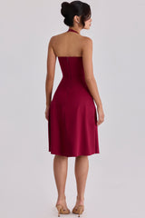 Carolla Wine Soft Twill Halter Neck Midi Dress