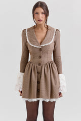 Sable Brown Puppytooth Check Mini Dress