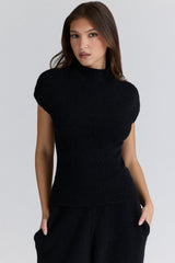 Caia Black Wool Boucle Knit Top
