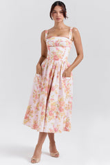Vivien Peach Poppy Print Cotton Midi Sundress