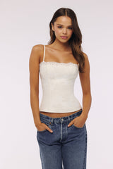Chloe White Cotton Broderie Anglais Lace Top