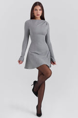 Angelique Grey A-Line Long Sleeve Mini  Dress