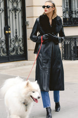 Marcel Black Faux Fur Trimmed Vegan Leather Coat