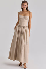 Rona Taupe Cotton Corset Maxi Dress