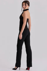 Natalya Black Lace High Neck Top With Detachable Bow