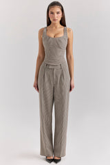 Hayden Brown Puppytooth Wide Leg High Waist Tailored Trousers