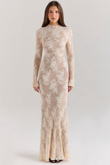 Isoline Peach Lace Maxi Dress