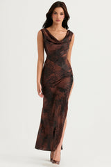Alaina Antique Copper Bias Cut Maxi Dress