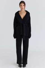 Madison Black Pure Wool Draped Front Cardigan