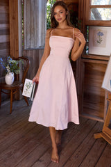 Dolly Pink Sateen Cotton Flared Midi Sundress