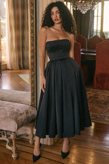 Contessa Black Strapless Satin Corset Midi Dress