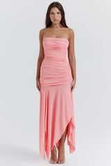 Ivana Apricot Gathered Asymmetric Dress