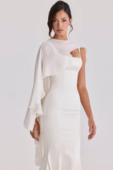 Alena Ivory Asymmetric Draped Pure Silk Shawl