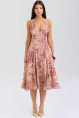 Solada Paisley Patchwork Print Georgette Halter Sundress