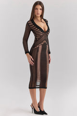 Loula Black Plunge Midi Dress