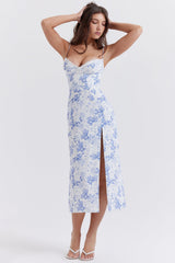 Charlotte Blue Print Corset Midi Dress
