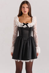 Cleora Black Lace Ruffle Mini Dress