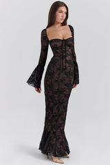 Delilah Black Long Sleeve Lace Maxi Dress