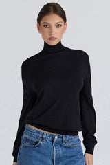 Angel Black Silk + Wool Roll Neck Sweater