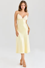 Felicity Butter Yellow Satin Bias Cut Midi Dress